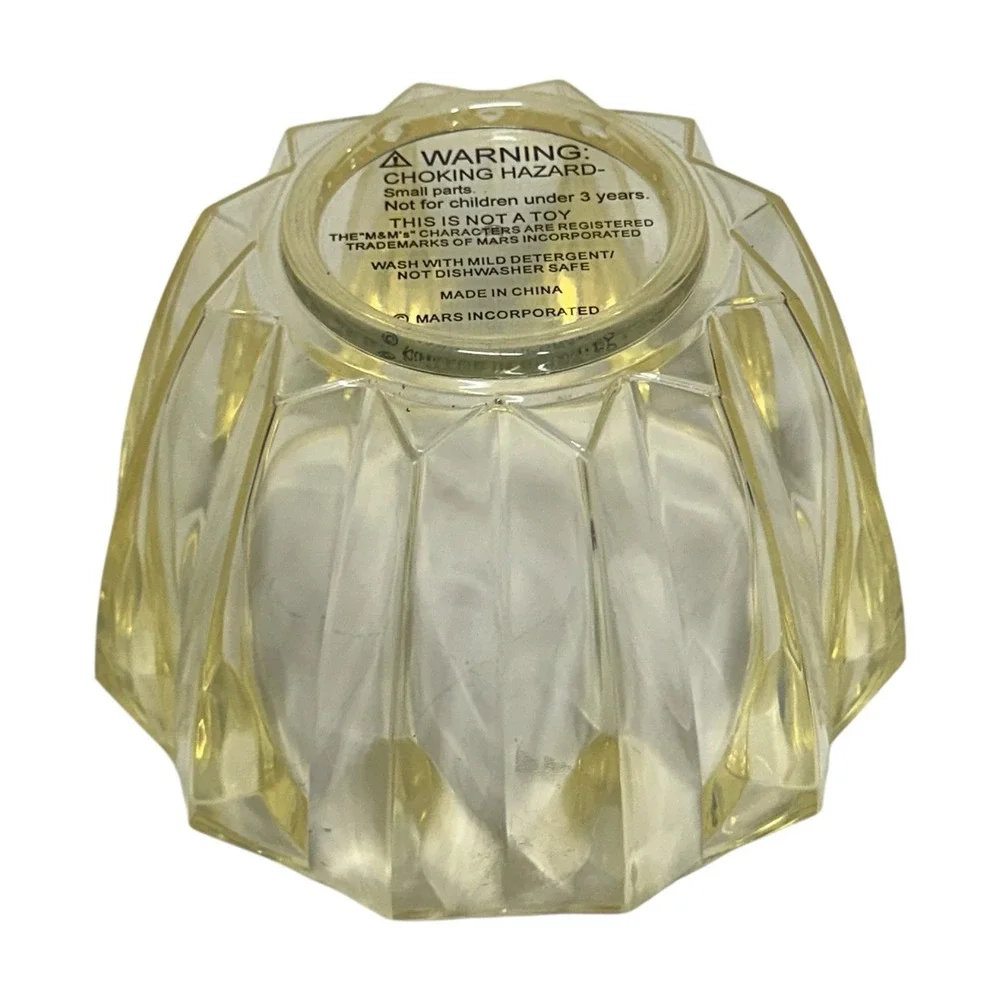 Vintage M&M Candy Dish Lidded Bowl Clear Acrylic Plastic Faceted Collectible‎